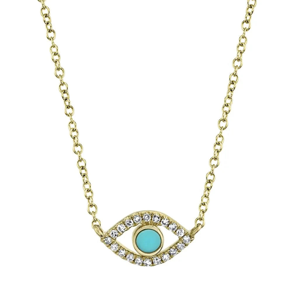 0.06CT DIAMOND & 0.07CT COMPOSITE TURQUOISE EYE NECKLACE