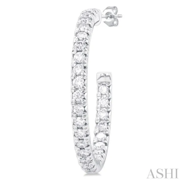 1 Ctw French Pave Set Round Cut Diamond Fashion Half Hoop Earring in 14K White Gold