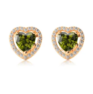 10k Yellow Gold Plated 3 Ct Created Halo Heart Peridot Stud Earrings