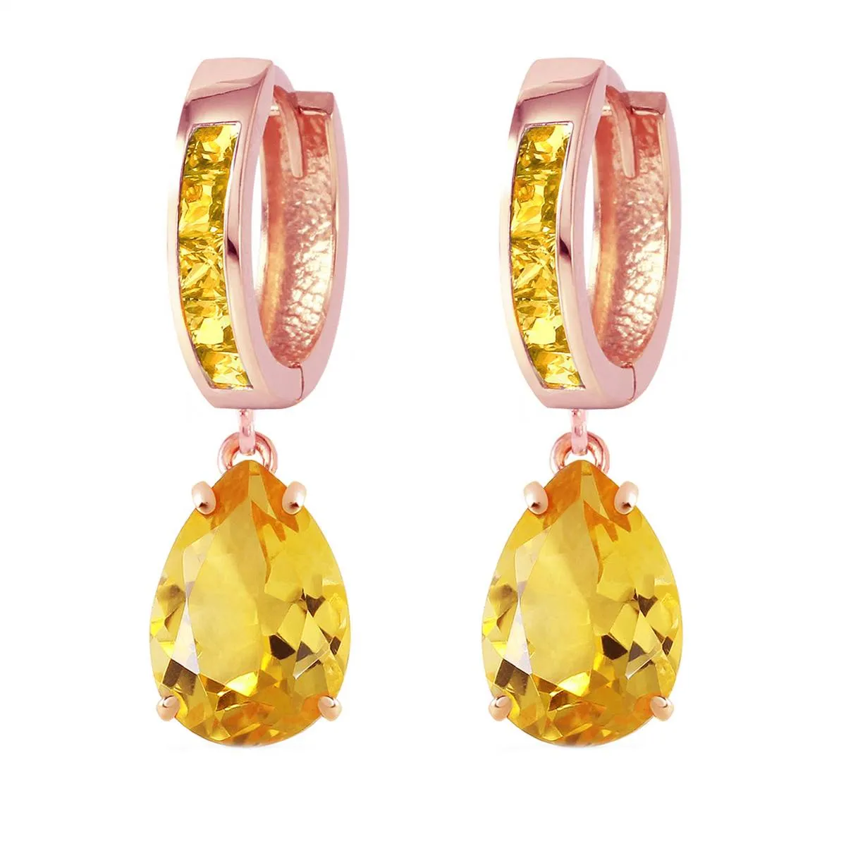 13.2 Carat 14K Solid Rose Gold Citrine Hoop Drop Earrings