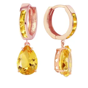 13.2 Carat 14K Solid Rose Gold Citrine Hoop Drop Earrings