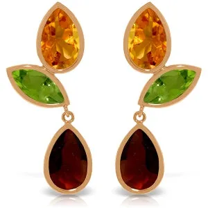 13.6 Carat 14K Solid Rose Gold Earrings Citrine, Peridot Garnet