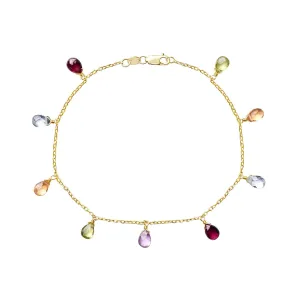 14k Garnet, Blue Topaz, Citrine, Peridot, and Amethyst Bracelet 7.5"