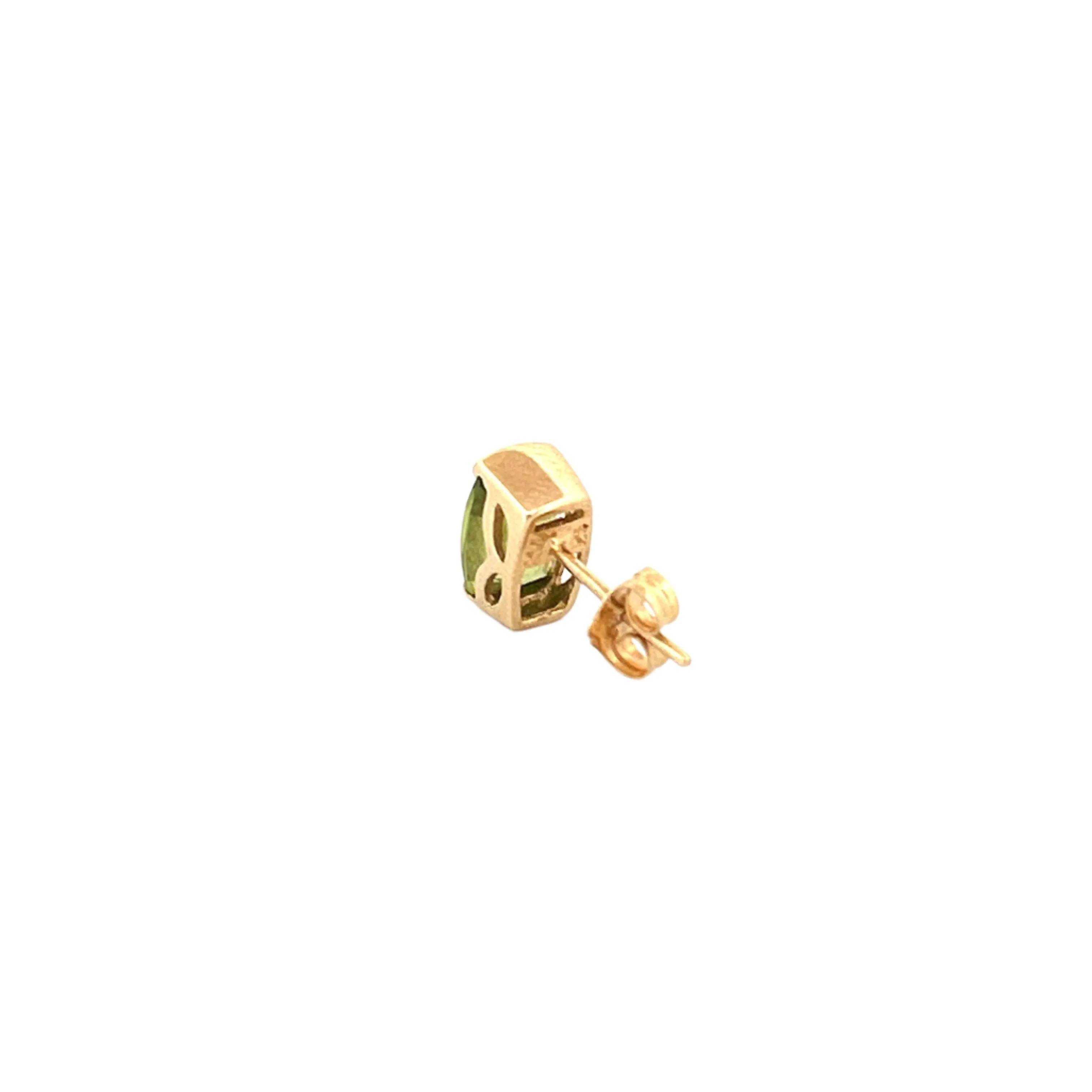 14K Gold Elongated Cushion Peridot Stud Earrings