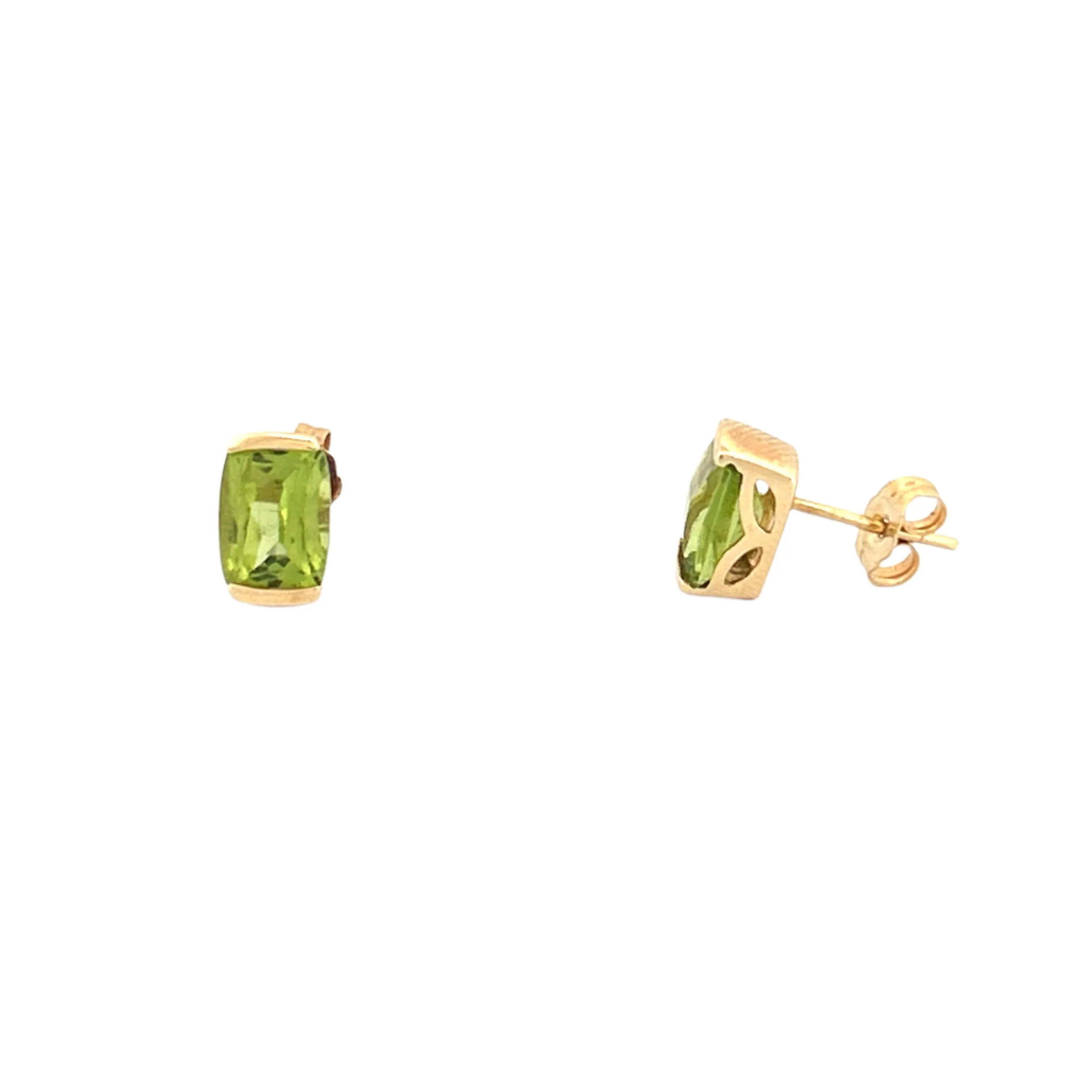 14K Gold Elongated Cushion Peridot Stud Earrings