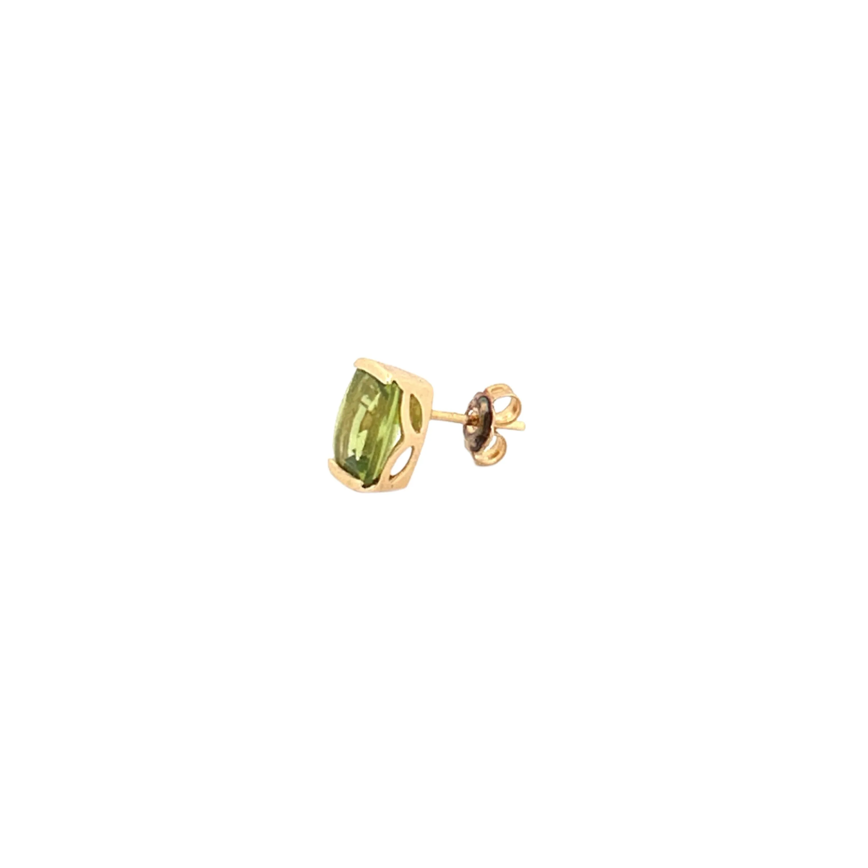 14K Gold Elongated Cushion Peridot Stud Earrings