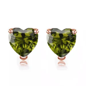 14k Rose Gold Plated 3 Carat Heart Created Peridot Stud Earrings