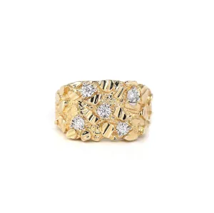 14k Solid Yellow Gold Nugget VS1 Diamond Men's Big Band Ring