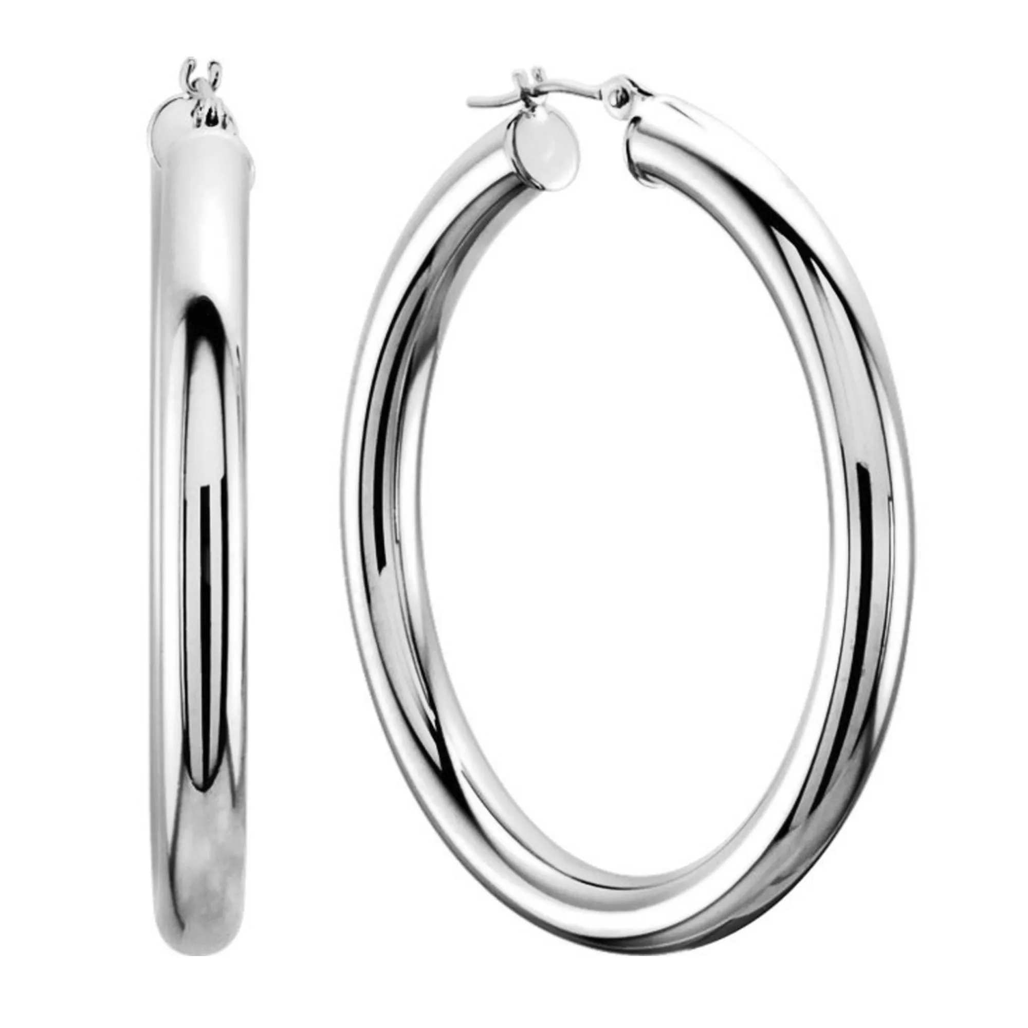 14K White Gold 3MM Shiny Round Tube Hoop Earrings