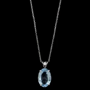 14K White Gold Estate Aquamarine and Diamond Pendant