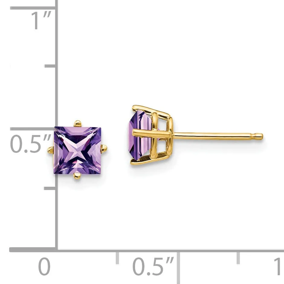 14k Yellow Gold 5MM Princess Cut Amethyst Earring