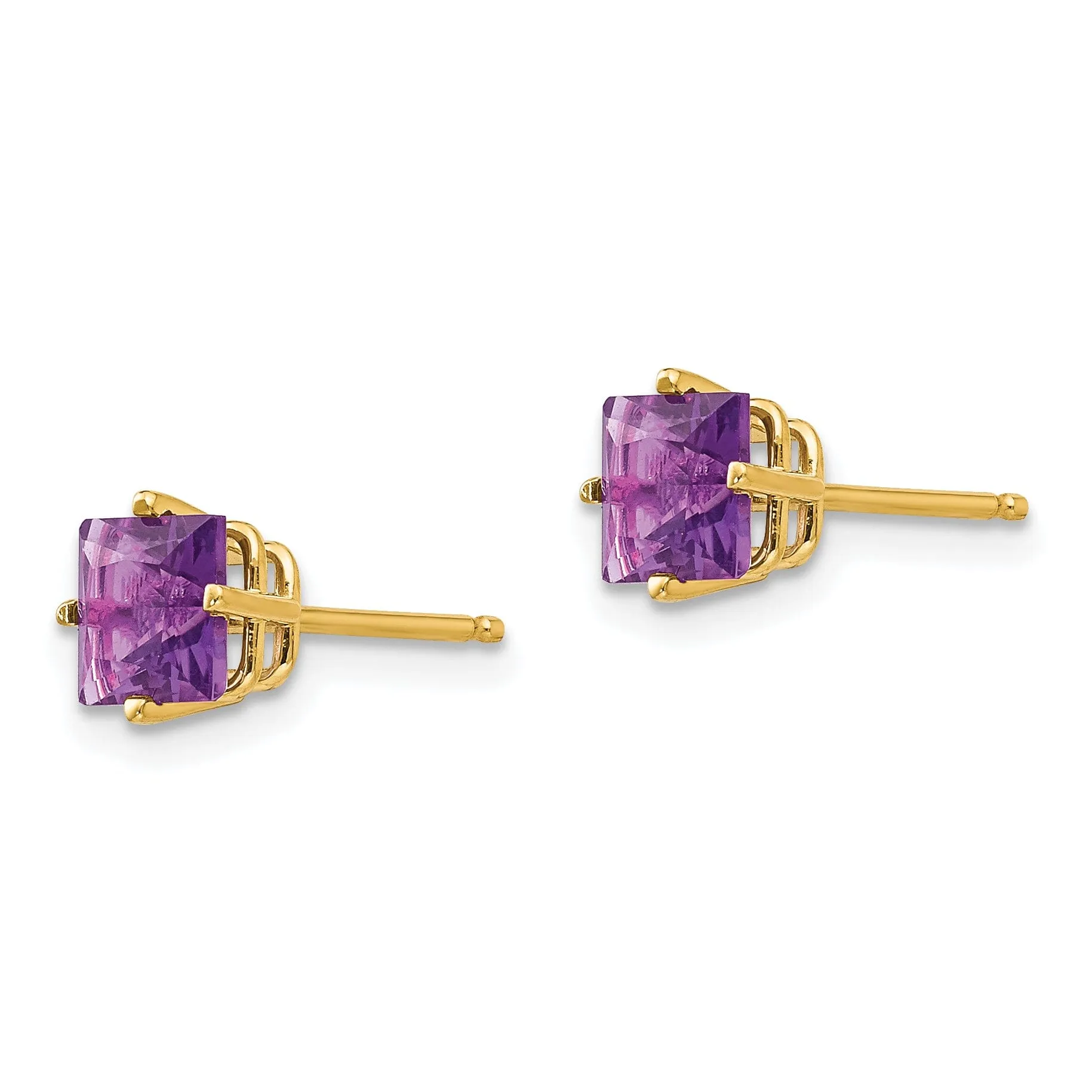 14k Yellow Gold 5MM Princess Cut Amethyst Earring