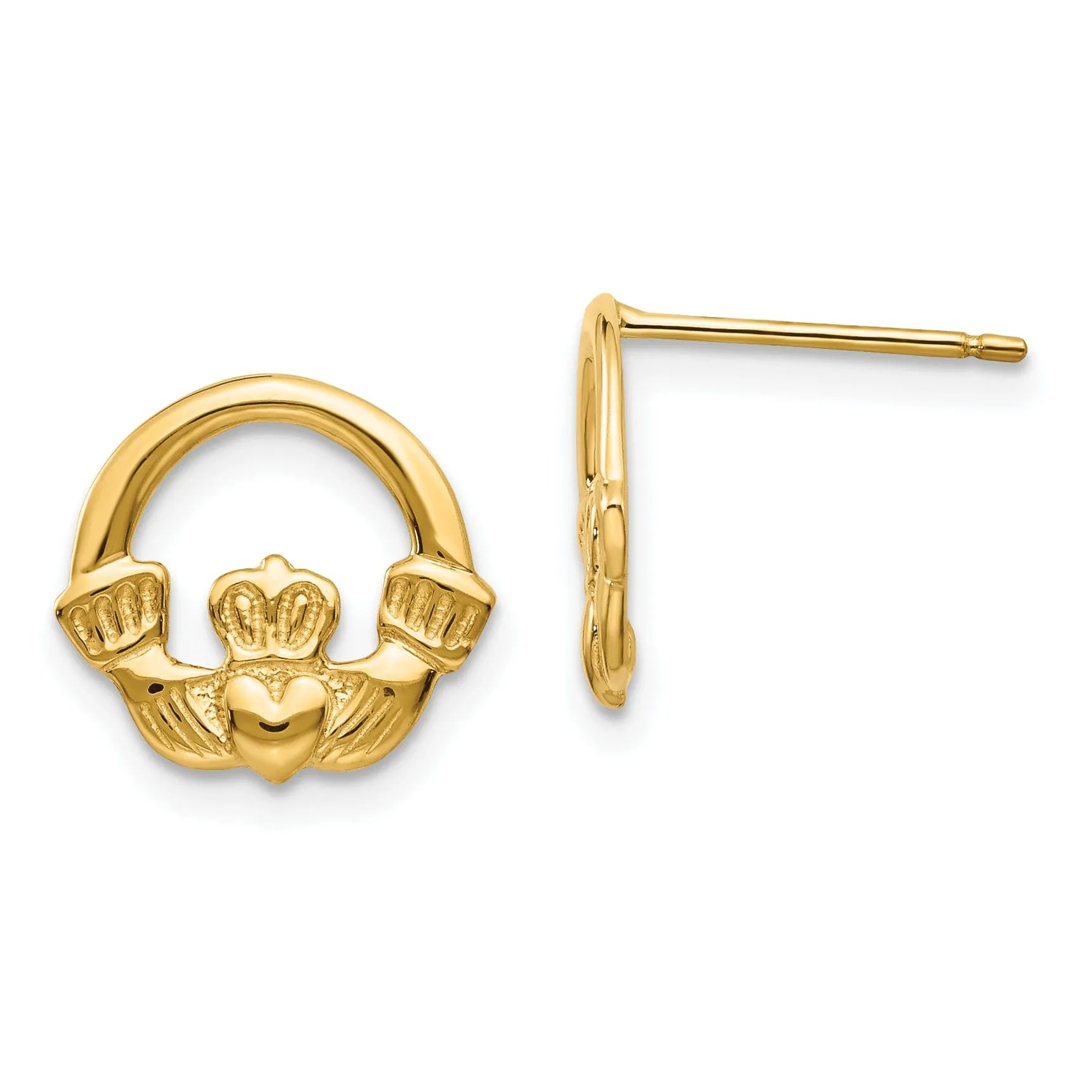 14k Yellow Gold Claddagh Post Earings