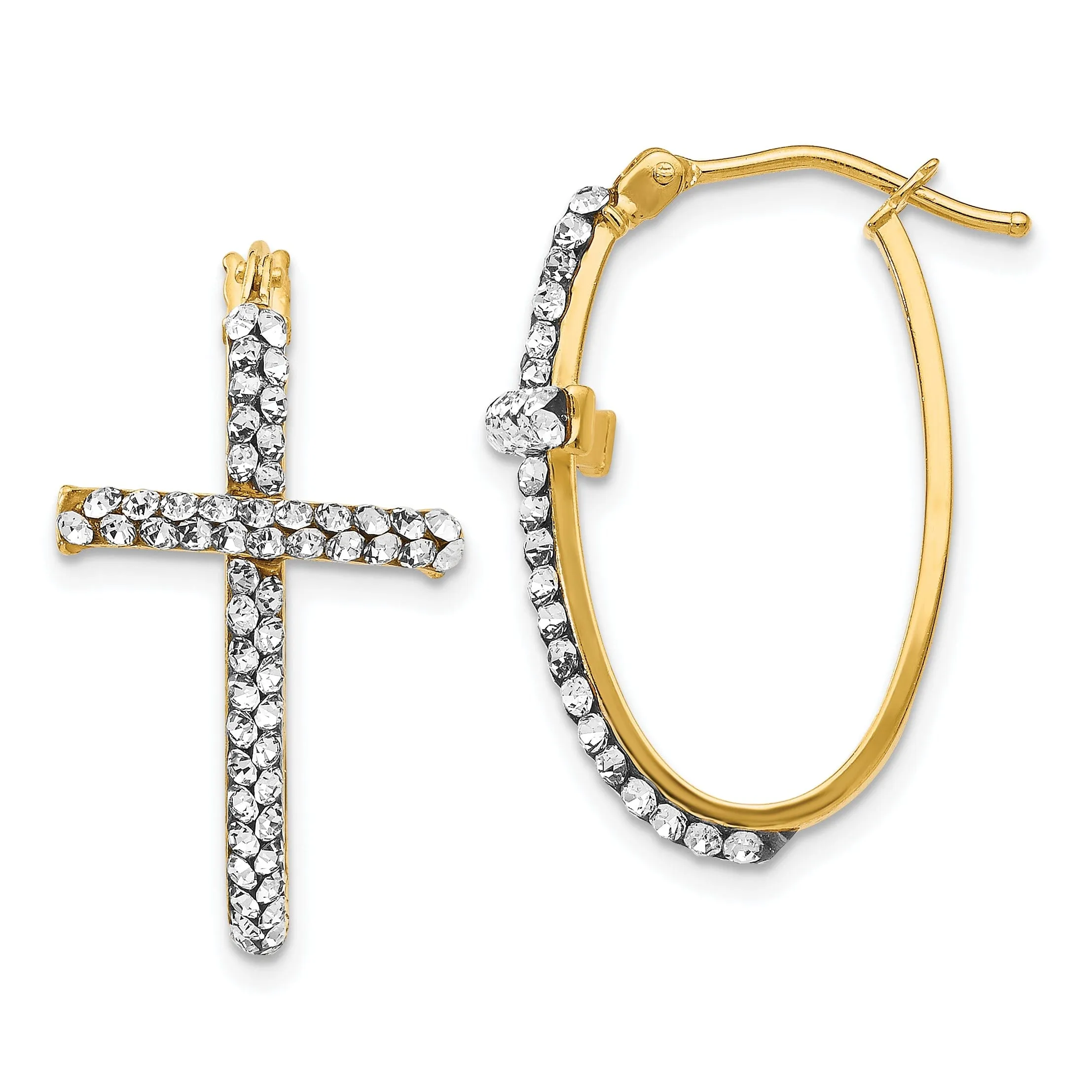 14k Yellow Gold Crystals Swarovski Cross Earrings