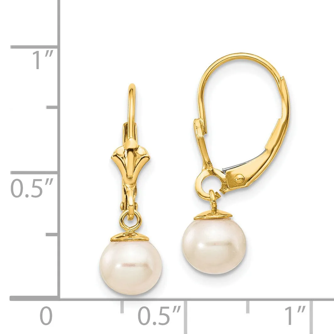 14k Yellow Gold Cultured Pearl Leverback Earrings