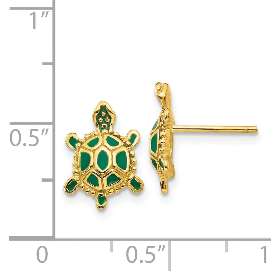 14k Yellow Gold Enameled Turtle Post Earrings