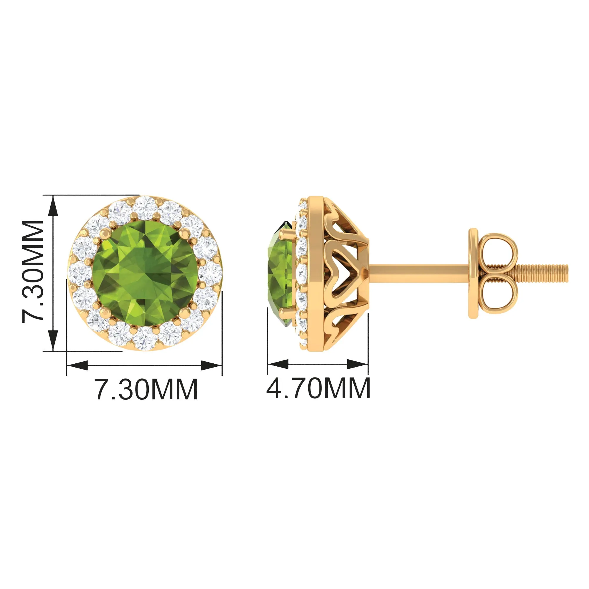 1.50 CT Round Peridot and Diamond Halo Stud Earrings