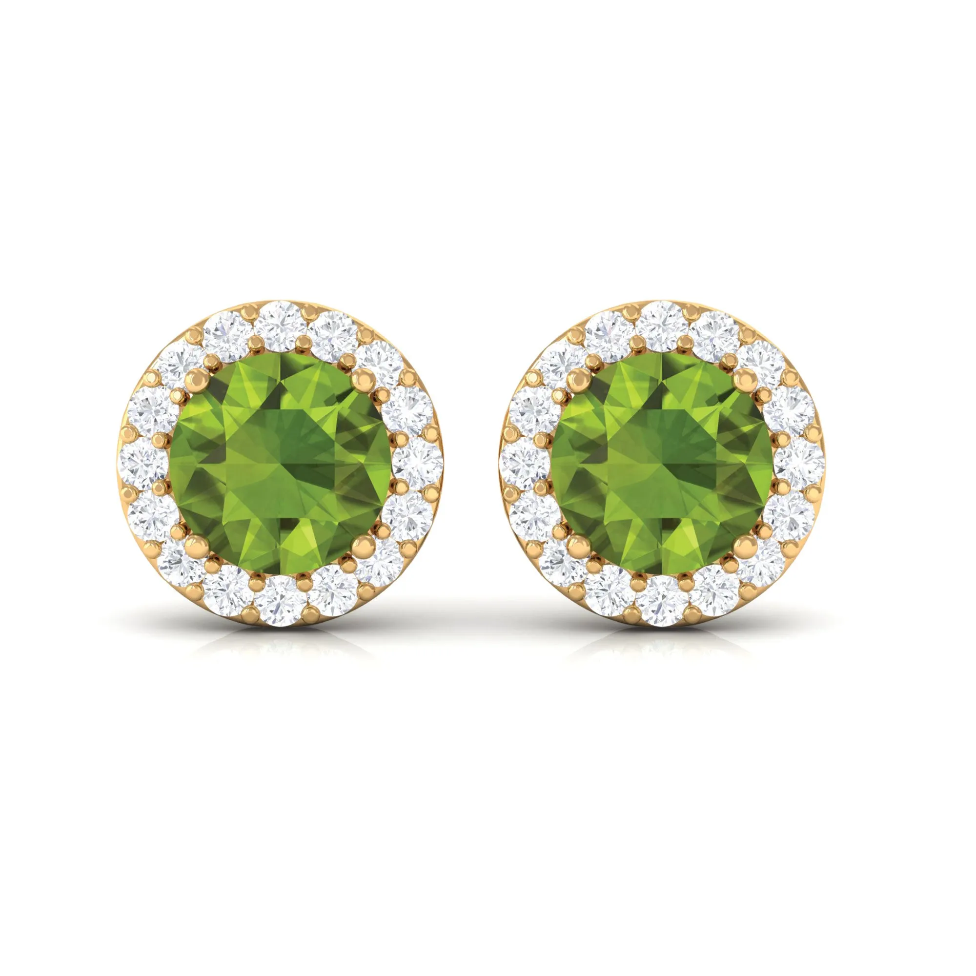 1.50 CT Round Peridot and Diamond Halo Stud Earrings