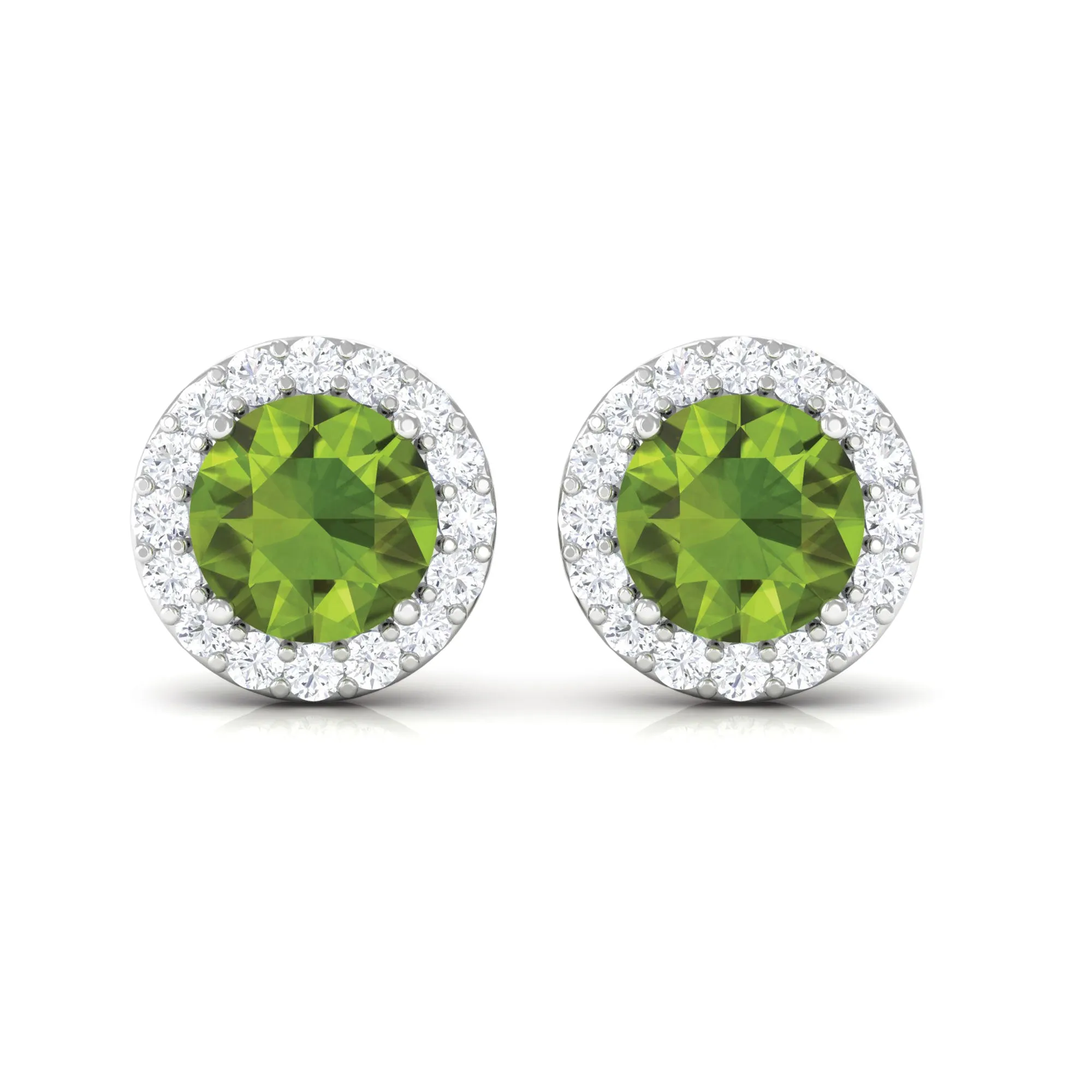 1.50 CT Round Peridot and Diamond Halo Stud Earrings