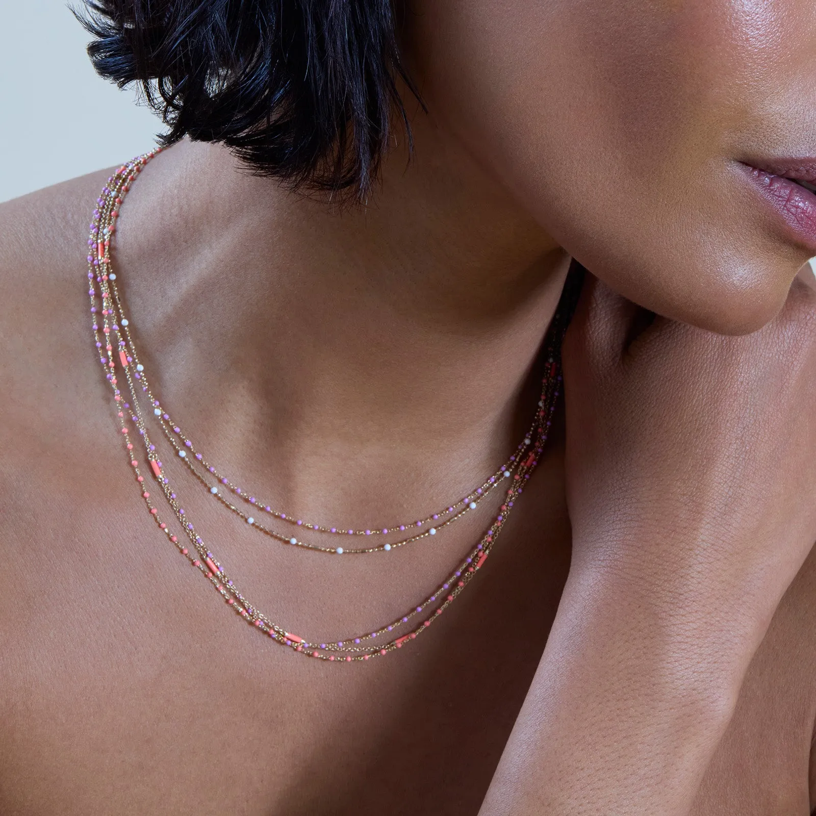 16" Coral Tiny Dot Chain Necklace