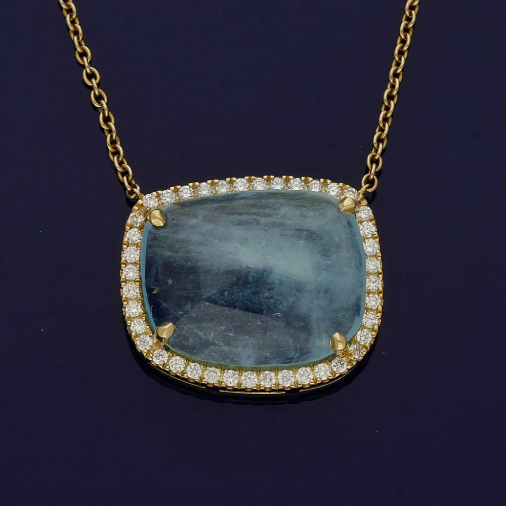 18ct Yellow Gold Natural Aquamarine and Diamond Necklace