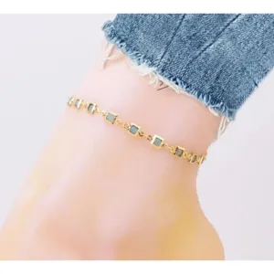 18K Gold Plated Light Blue Crystal Square Ankle Bracelet