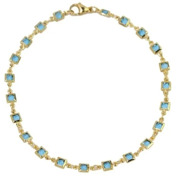 18K Gold Plated Light Blue Crystal Square Ankle Bracelet