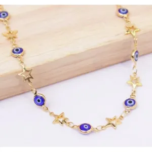 18K Gold Plated Star Blue Evil Eye Crystal Anklet