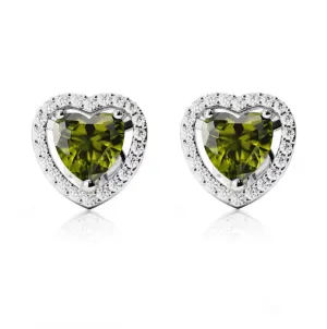 18k White Gold Plated 1/2 Ct Created Halo Heart Peridot Stud Earrings