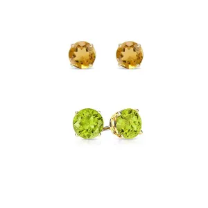 18k Yellow Gold Plated 4Ct Created Citrine and Peridot 2 Pair Round Stud Earrings