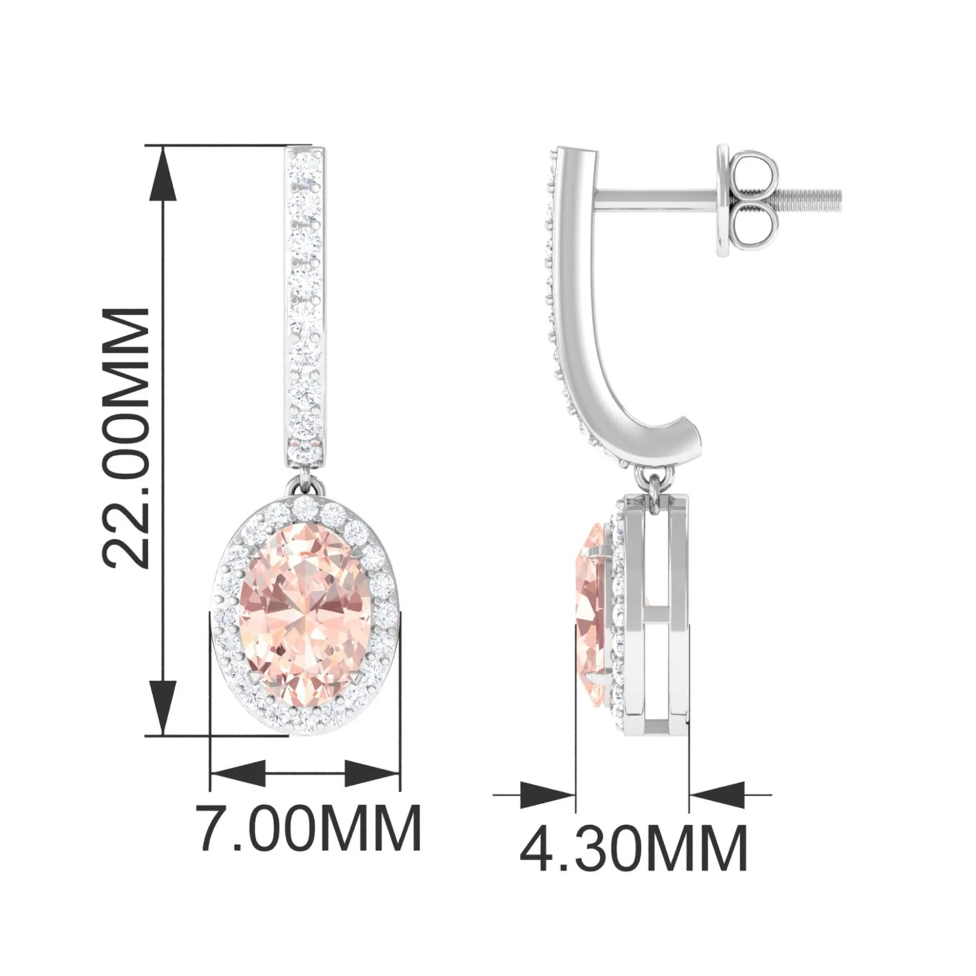 2 CT Oval Morganite and Diamond Hoop Drop Earrings