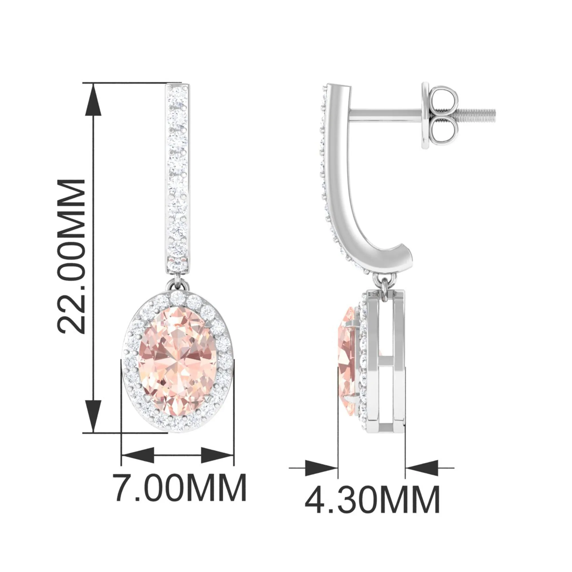 2 CT Oval Morganite and Diamond Hoop Drop Earrings