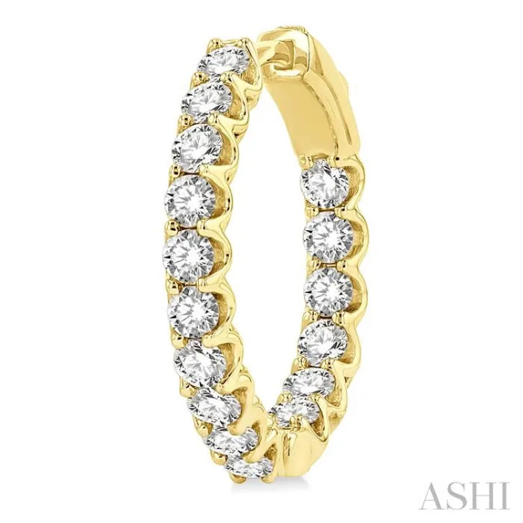 2 ctw Interior and Exterior Embellishment Round Cut Diamond Fashion Hoop Earring in 14K Yellow Gold