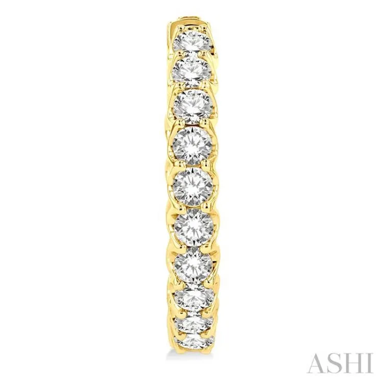 2 ctw Interior and Exterior Embellishment Round Cut Diamond Fashion Hoop Earring in 14K Yellow Gold