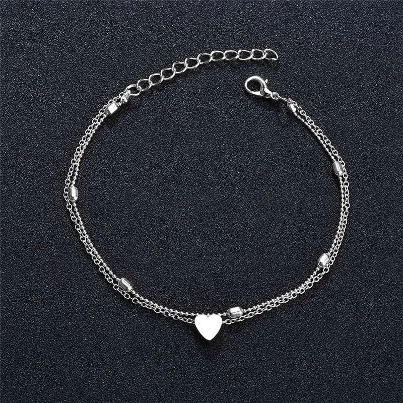 2 Pcs Layered Heart Anklet -  Gift for Girlfriend Sister Mother Daughter Her - Dainty Anklet - Ankle Bracelet - Beach Wedding Boho Summer