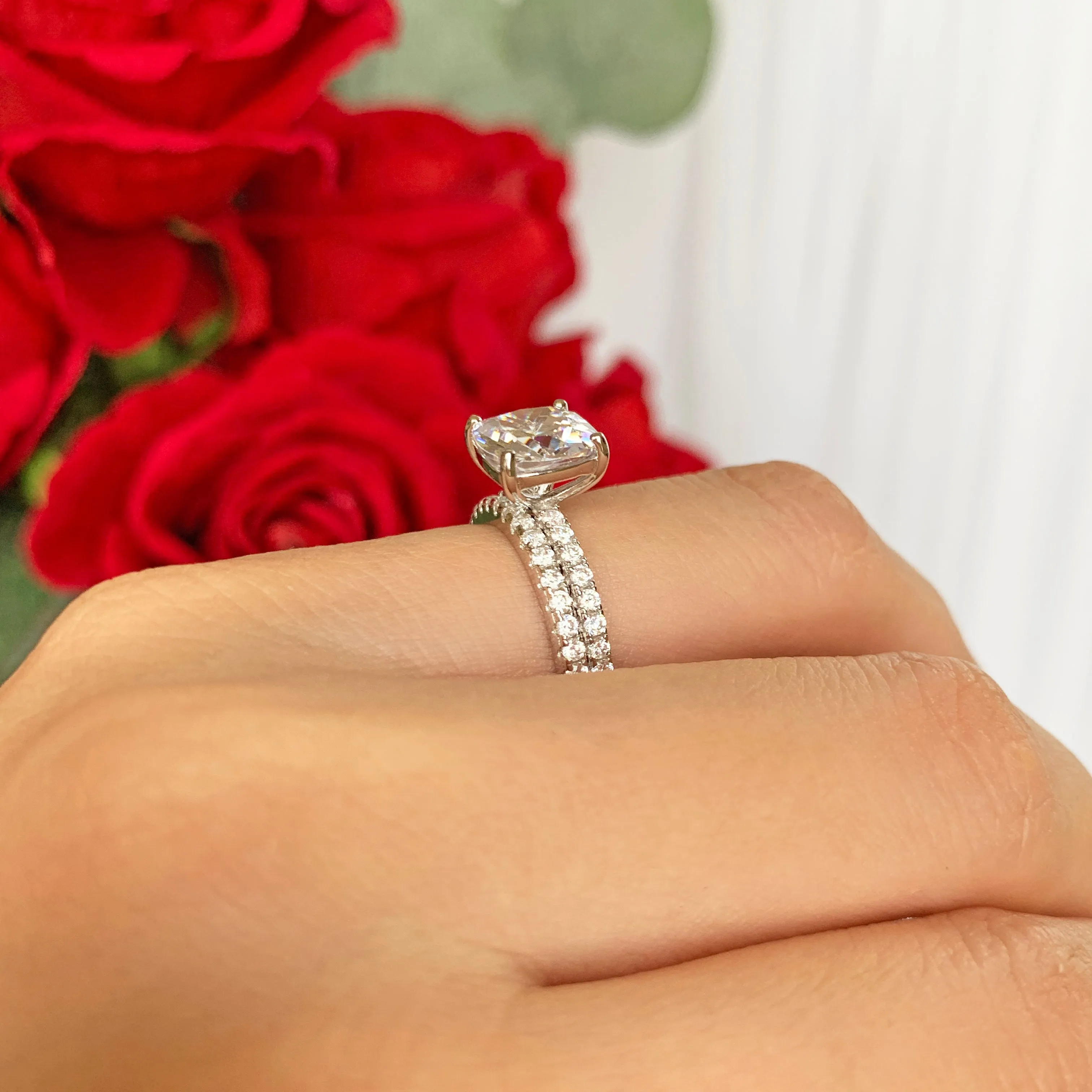 2.25 ctw Cushion Cut Accented Solitaire Set