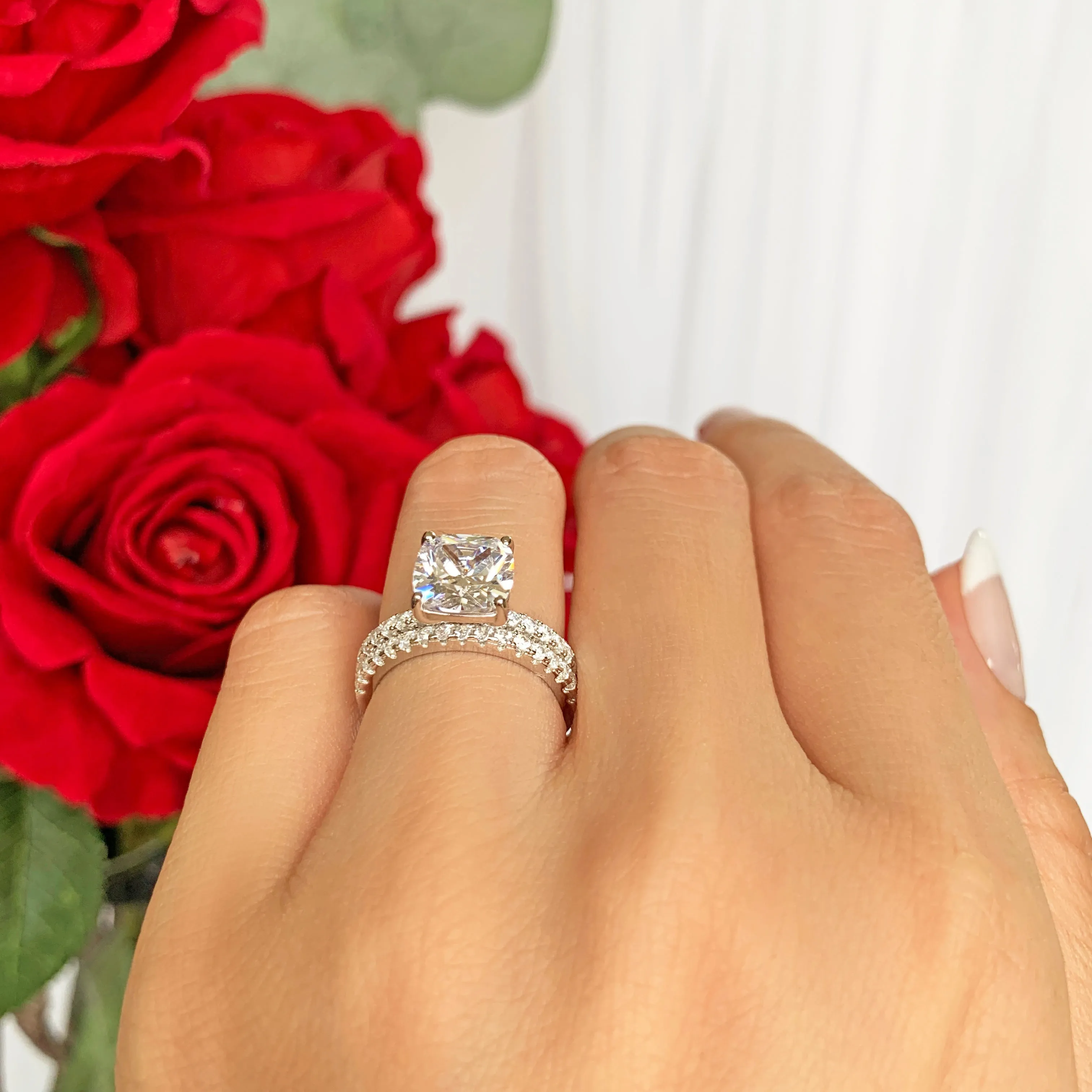 2.25 ctw Cushion Cut Accented Solitaire Set