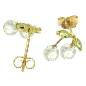 2.9 Carat 14K Solid Yellow Gold Earrings White Topaz Peridot