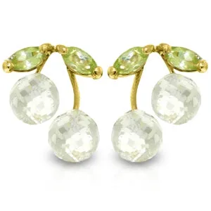 2.9 Carat 14K Solid Yellow Gold Earrings White Topaz Peridot