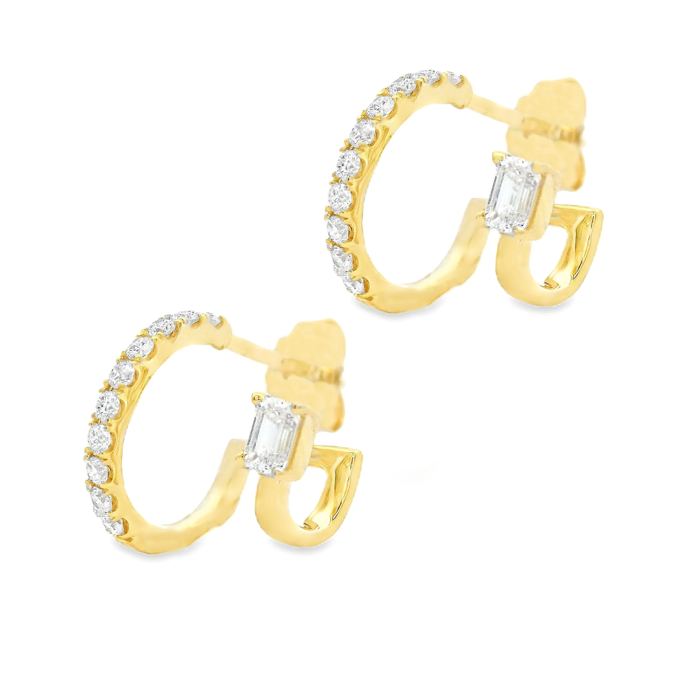 .37ct 14k Yellow Gold Diamond Double Hoop Earrings