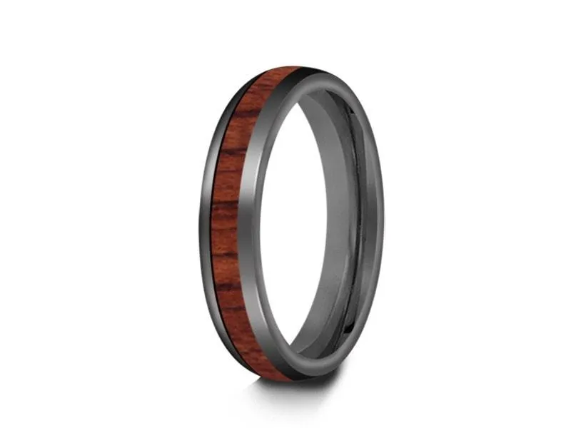 4MM HAWAIIAN Koa Wood Tungsten WEDDING BAND DOME AND GRAY INTERIOR