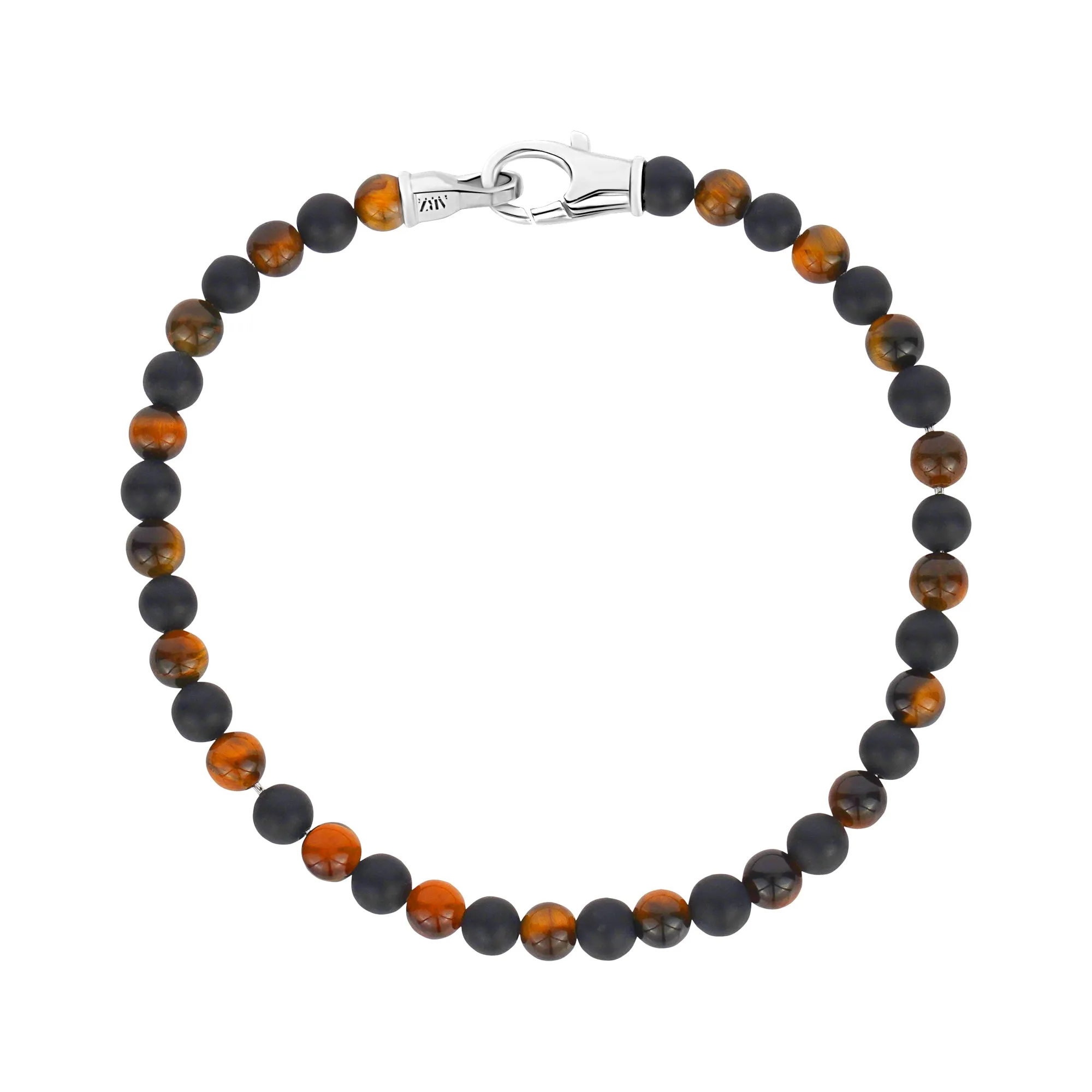 4mm Steel Clasp Black Brown Bead Bracelet