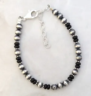 5mm Navajo Pearls & Onyx Bracelet Sterling Silver