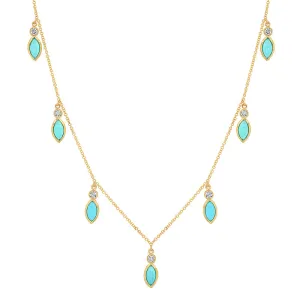 7 Diamond Bezel with Turquoise Marquise Dangle Necklace