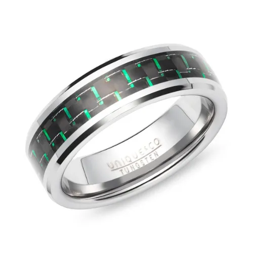 7mm Tungsten Black and Green Carbon Fibre Ring