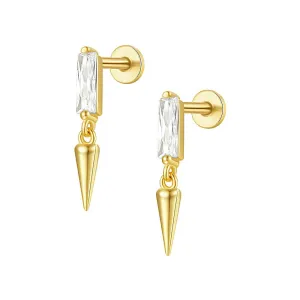 925 Sterling Silver Rivet Cone Dangle Flat Back Earrings