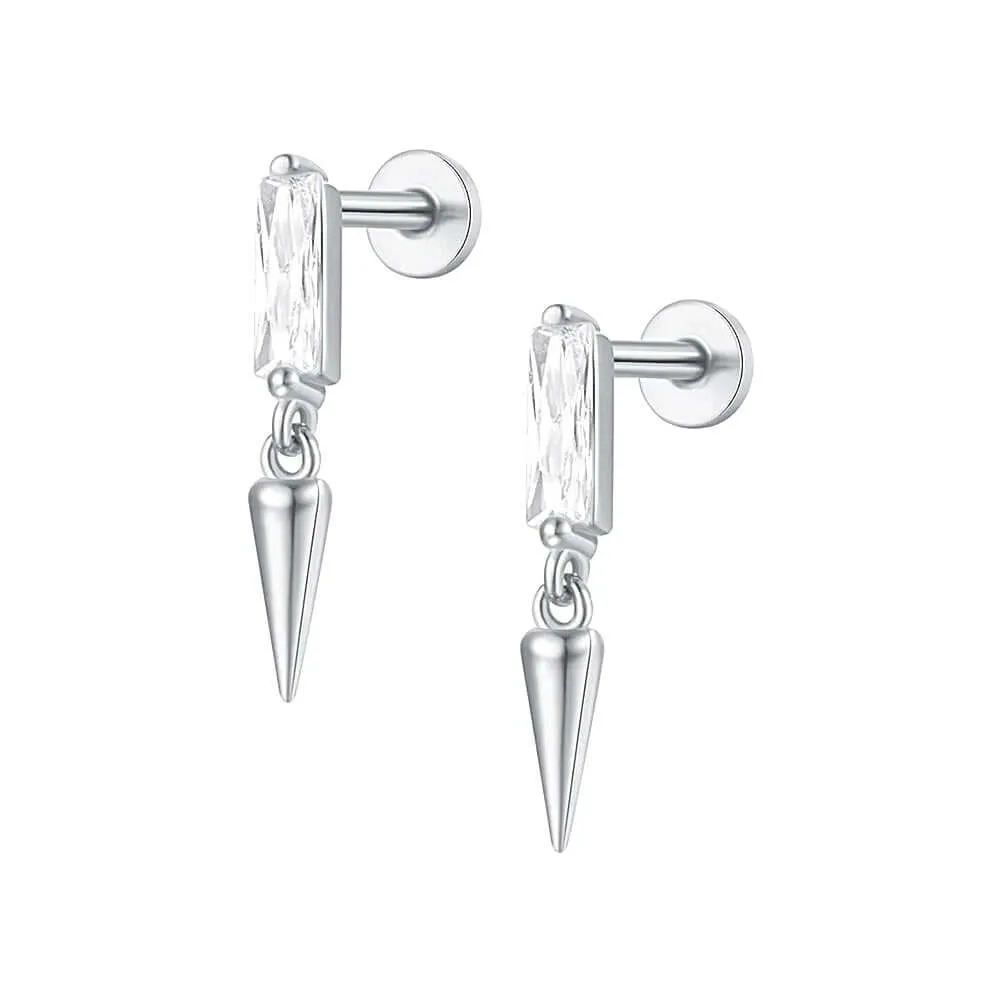 925 Sterling Silver Rivet Cone Dangle Flat Back Earrings