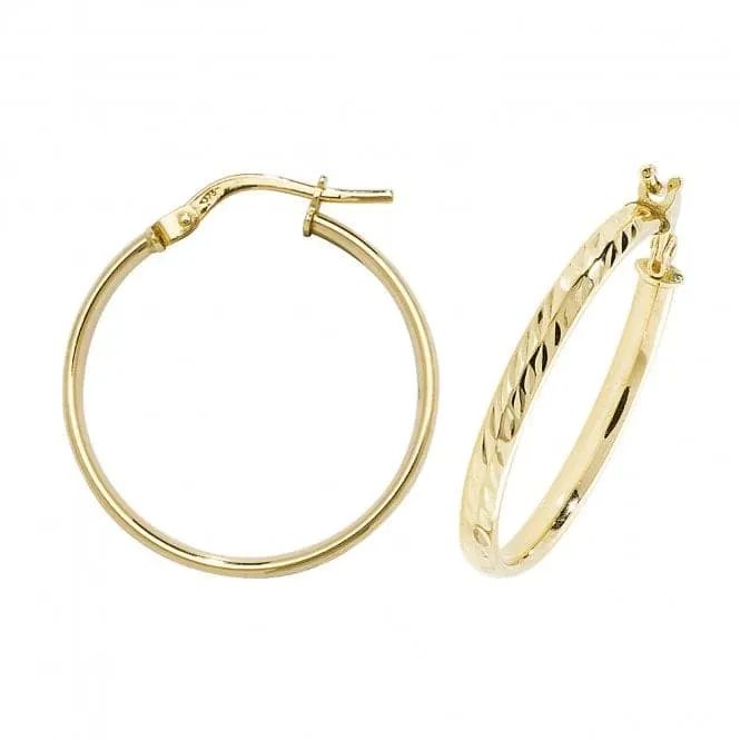 9ct Gold Oval Diamond Cut Hoop Earrings ER1042