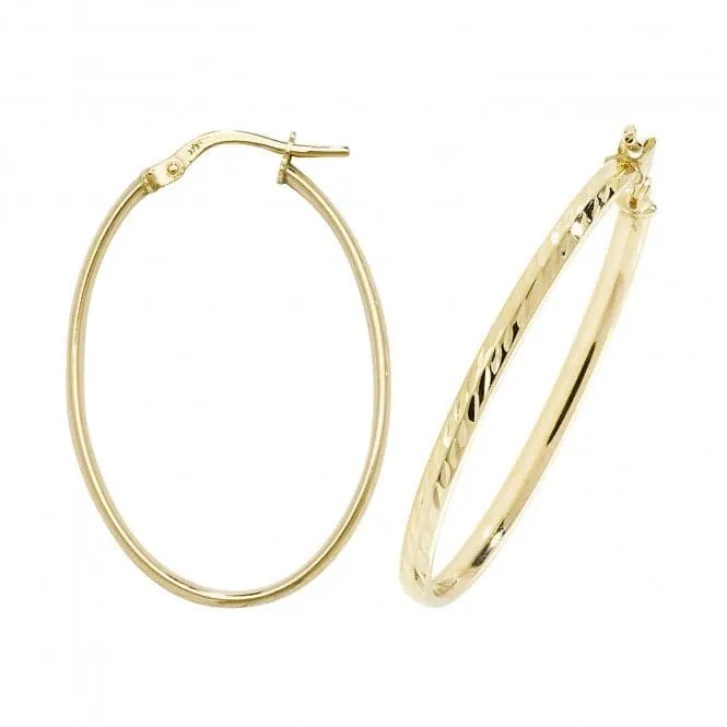 9ct Gold Oval Diamond Cut Hoop Earrings ER1042