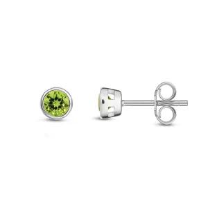 9ct White Gold Round 3mm Peridot Rubover Stud Earrings 0.26ct